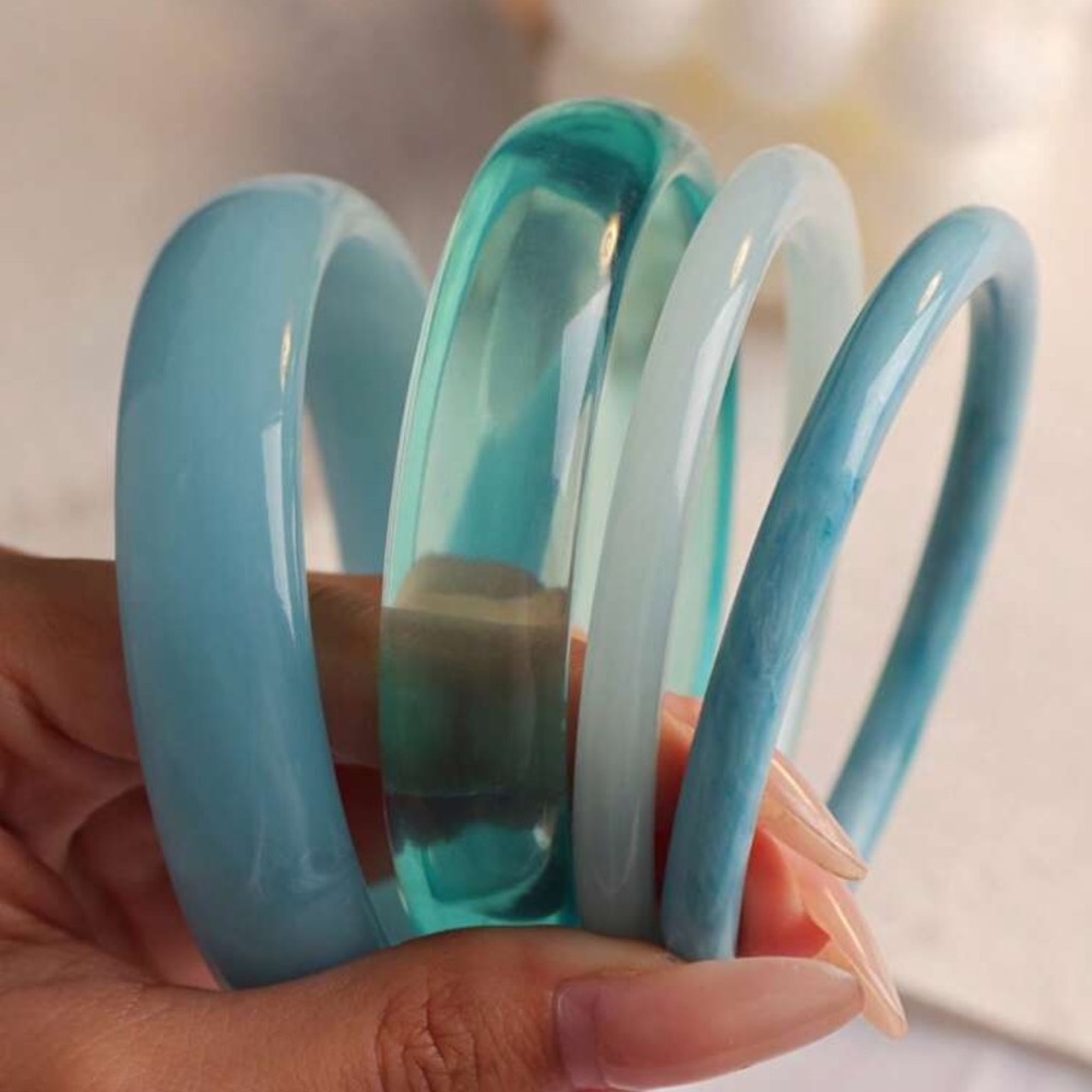 Set of Four Blue and Green Bangles acrylic
